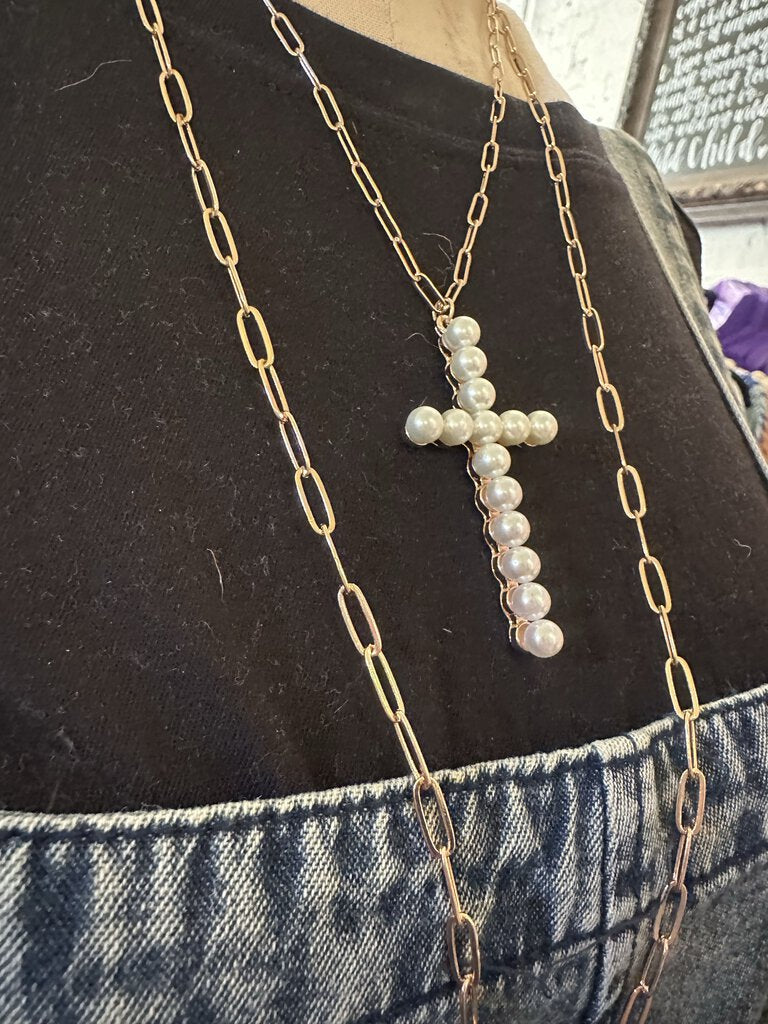 PEARL CROSS NECKLACE